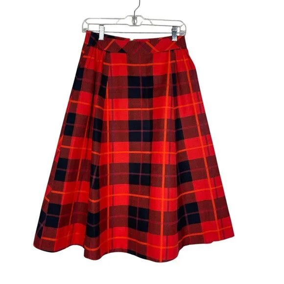 Kate Spade New York Woodland Festive Plaid Midi Skirt Red Black Size 2 - Picture 5 of 8